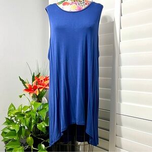 LOGO Layers Regular High Neck Knit Tunic Tank w/ Hi-Low Hem Blue 1X